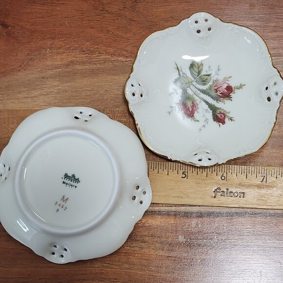 2 Rosenthal Germany Moss Rose Dish 4" pierced gold rim bowl nuts candy dipping f - Picture 11 of 12